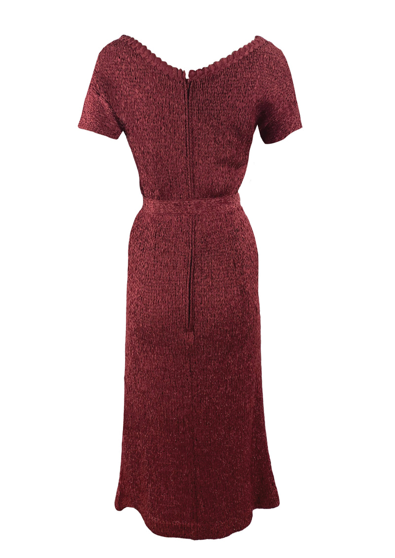 Late 1940s Merlot Ribbon Knit Dress and Jacket Ensemble - New!