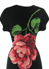 Rare 1940s Black Dress with Huge Rose Appliqué - New!