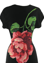 Rare 1940s Black Dress with Huge Rose Appliqué - New!