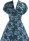 Vintage 1950s Blue Flocked Cocktail Dress- New!