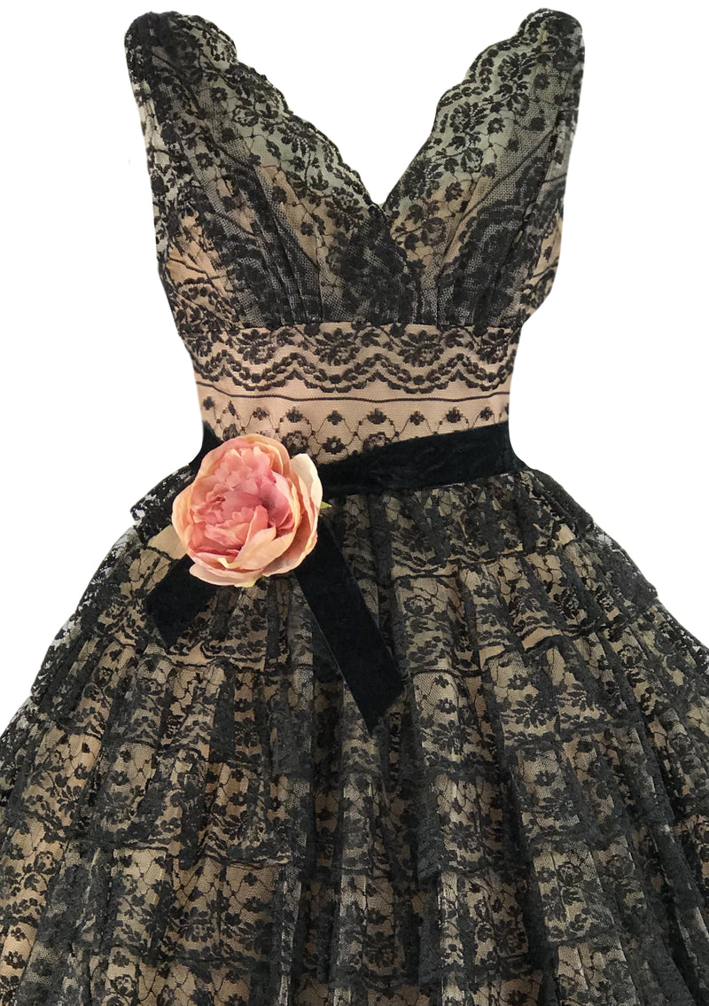 elegant 1950s cocktail dress 1950s Peach Lace Cocktail Dress | Silver Overlay, Mid Century Party Gown