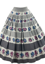 Vintage 1950s Grey Floral Cotton Skirt- New!