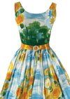 Vintage 1950s Scenic Floral Cotton Dress- New!