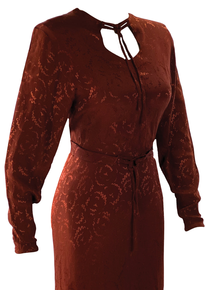 Vintage 1940s Russet Squiggle Rayon Dress- New!