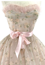 1950's Pink Flocked Floral Chiffon Party Dress - New ! (Layby)