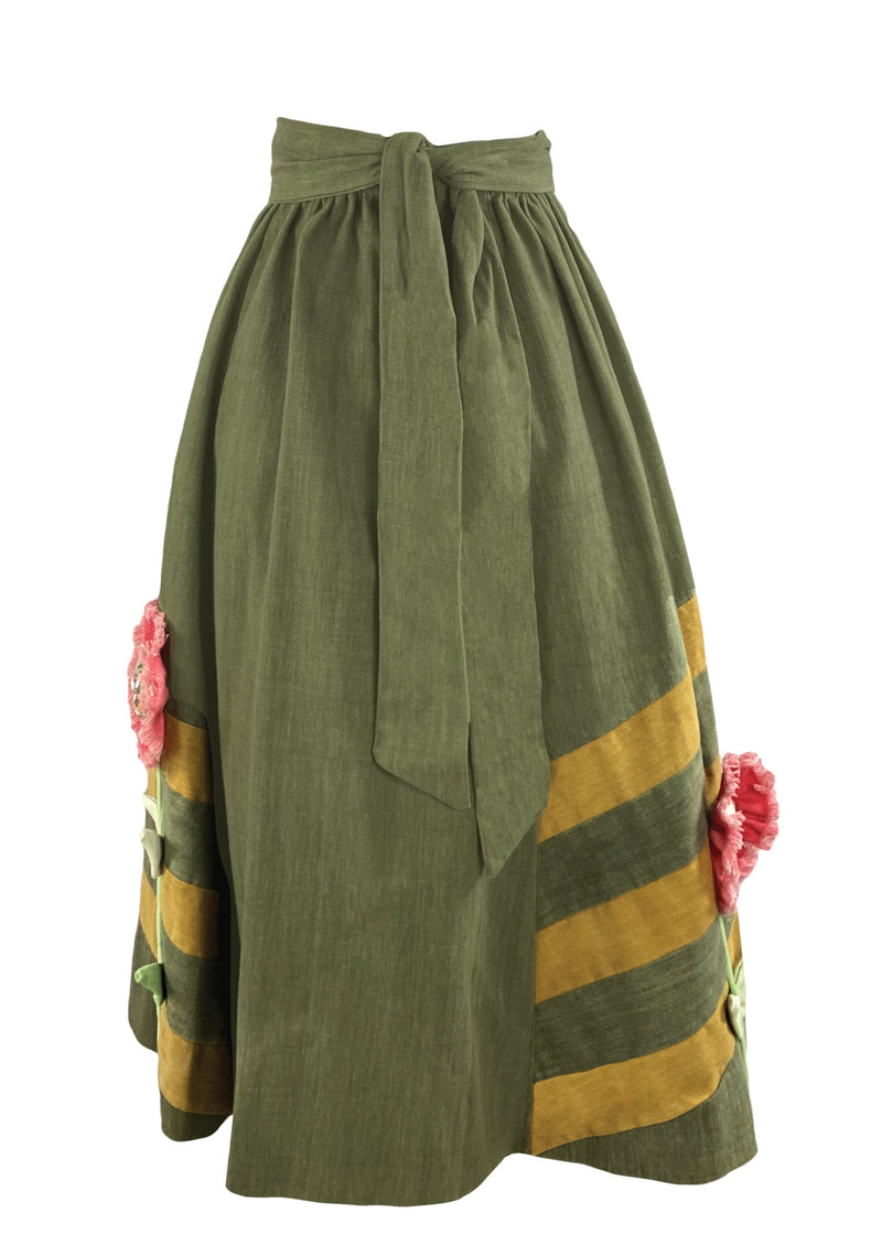 Vintage 1970s Sunflower Appliqué Maxi Skirt by Designer Chessa Davis - New!