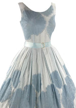 Vintage 1950s Muted Blue and White Cotton Dress- New!