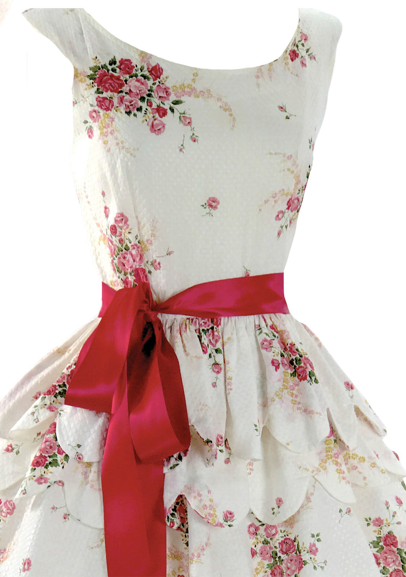 Vintage 1950s Pink Roses Bouquet Pique Dress  - New!