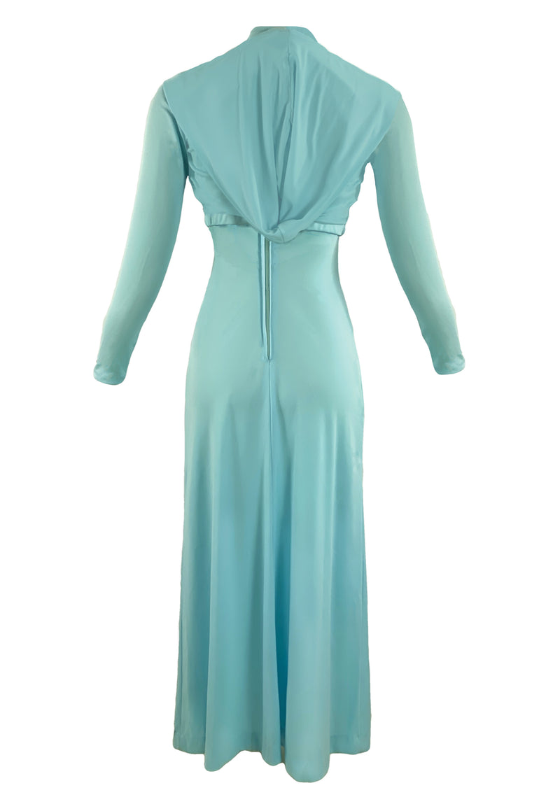 Vintage 1970s Blue Hooded Maxi Dress Ensemble - NEW!
