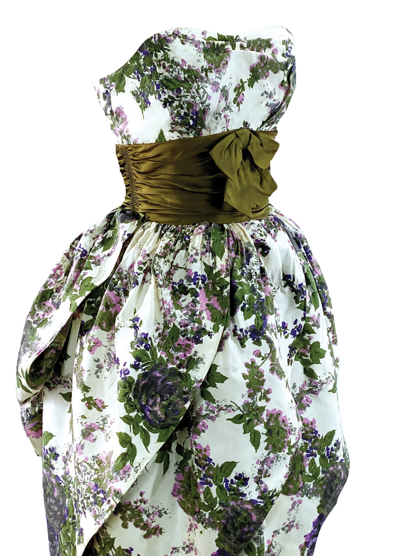 Late 1950s Dramatic Purple Floral Petal Shaped Dress - New!