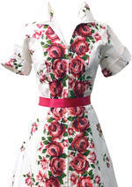 Sensational 1950s Red Roses Cotton Dress- New!