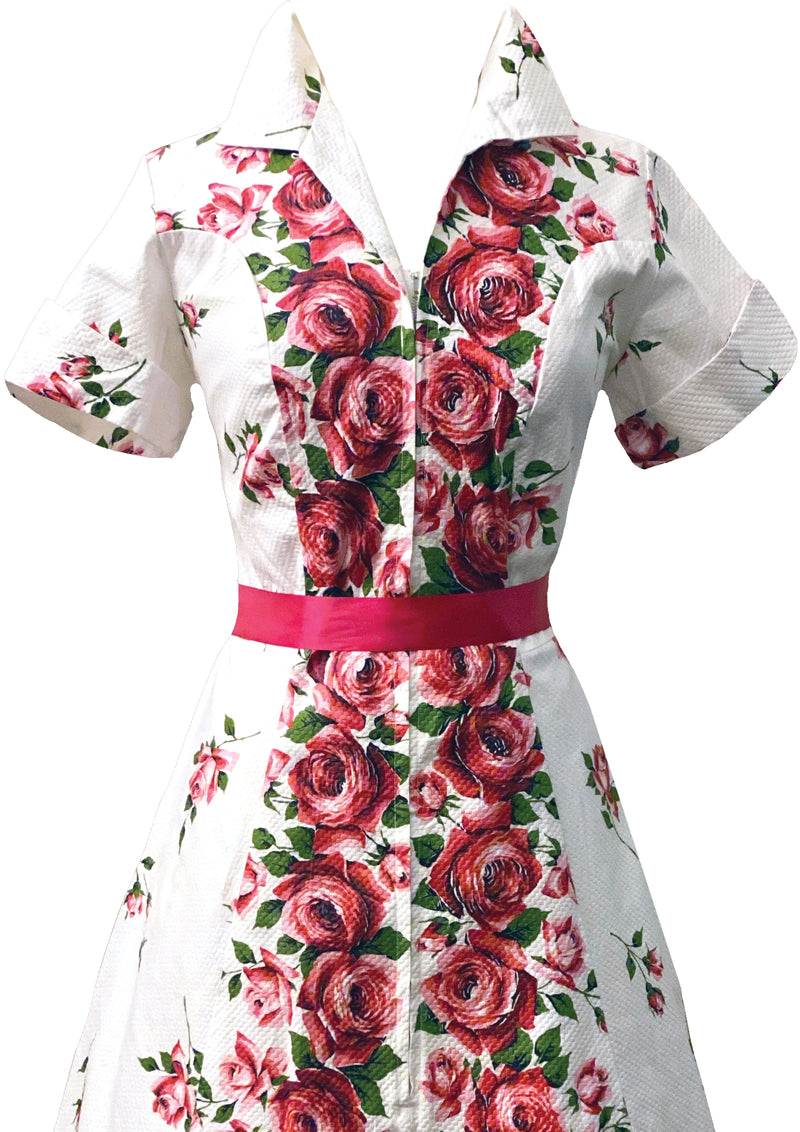 Sensational 1950s Red Roses Cotton Dress- New!