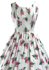 1950s Pink Cabbage Roses on White Cotton Dress- New! (RESERVED)
