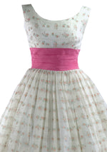Vintage 1950s Pink Rosebud Flocked Party Dress - New!