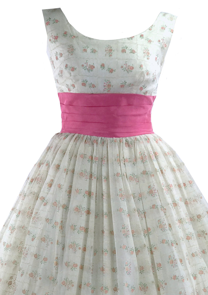 Vintage 1950s Pink Rosebud Flocked Party Dress - New!