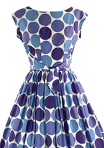 Vintage 1950s Purple and Blue Circle Novelty Print Dress- New!