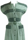 Late 1940s Early 1950s Green & Ivory Stripe Dress- New! (ON HOLD)