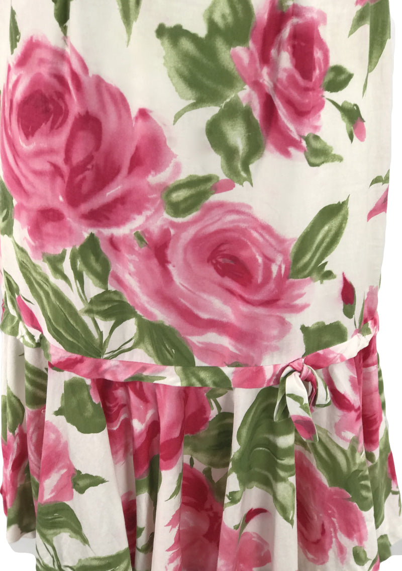 Lovely 1950s Huge Pink Roses Cotton Sheath Dress - New!