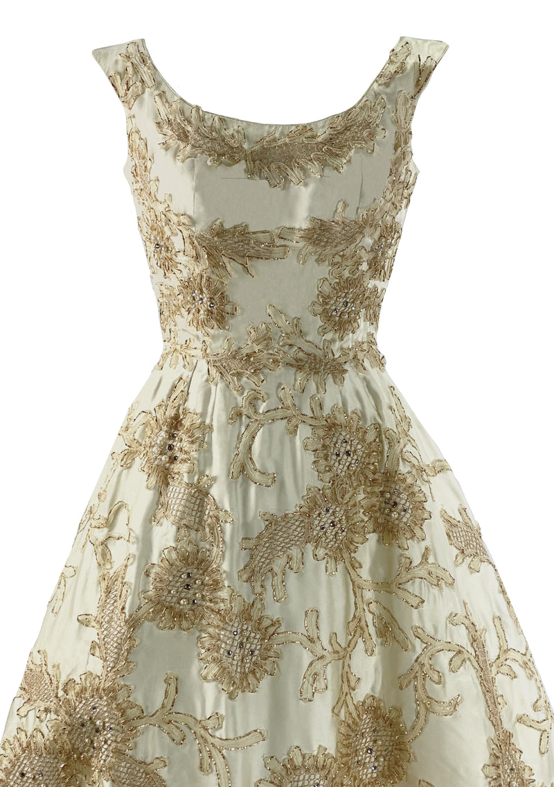 1950s Cream Silk Satin Ceil Chapman Designer Cocktail Party Dress- New!