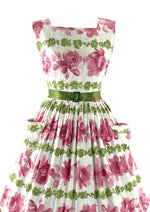 Vintage 1950s Pink Rose Cotton Dress- New!