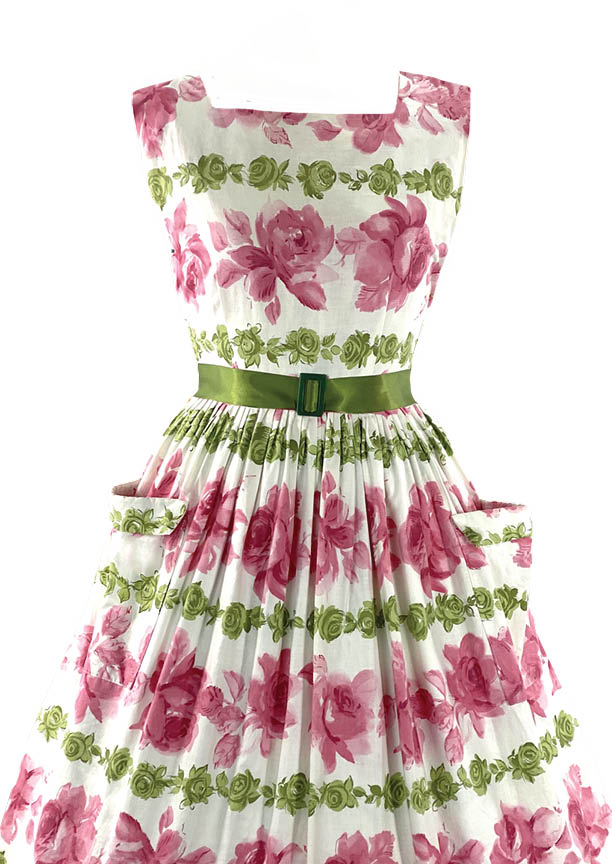 Vintage 1950s Pink Rose Cotton Dress- New!