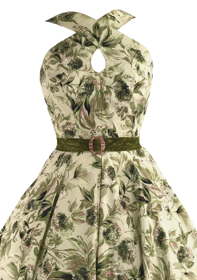Vintage 1950s Cross-Over Neckline Floral Dress - New!