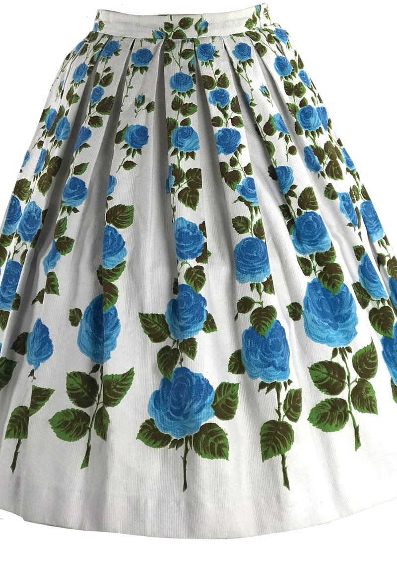 Gorgeous 1950s Blue Roses Pique Skirt- New!