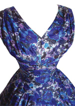 Vintage 1950s Cobalt Blue Floral Cotton Dress  - New! (on Hold)