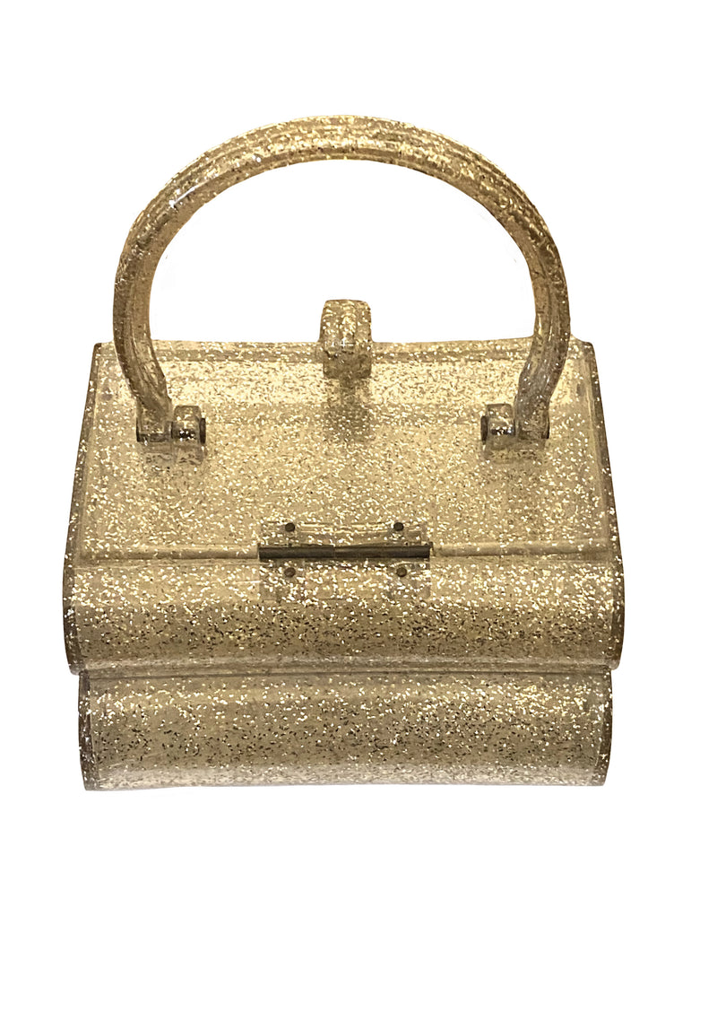 Vintage 1950s Gold Glitter Lucite Purse- New!