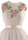 1950s Pink Roses Embroidered Cotton Dress- New!