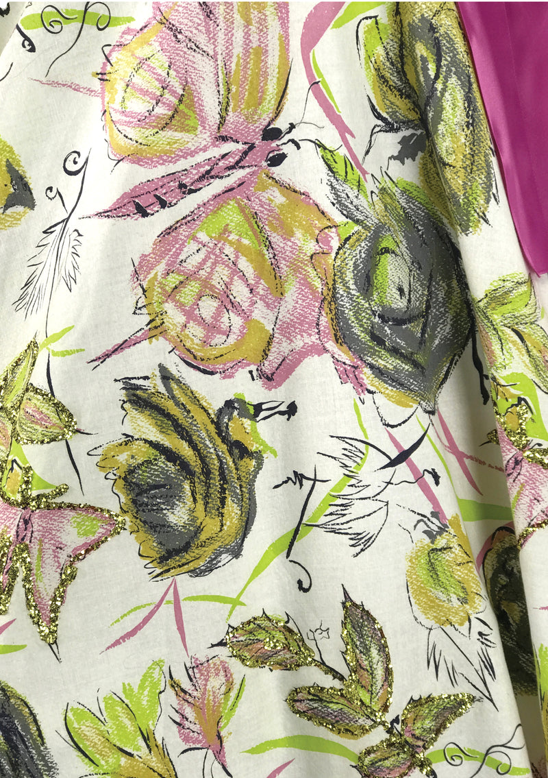 1950s Green Roses, Pink Butterflies & Glitter Skirt - New!