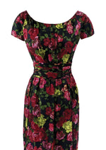 Vintage 1950s Roses Print Silk Wiggle Dress - NEW!