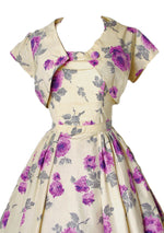 1950's Lilac Roses on Cream Cotton Dress Ensemble  - New!