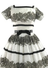 Vintage 1950s Black & White Rose Floral Border Print Dress- New!