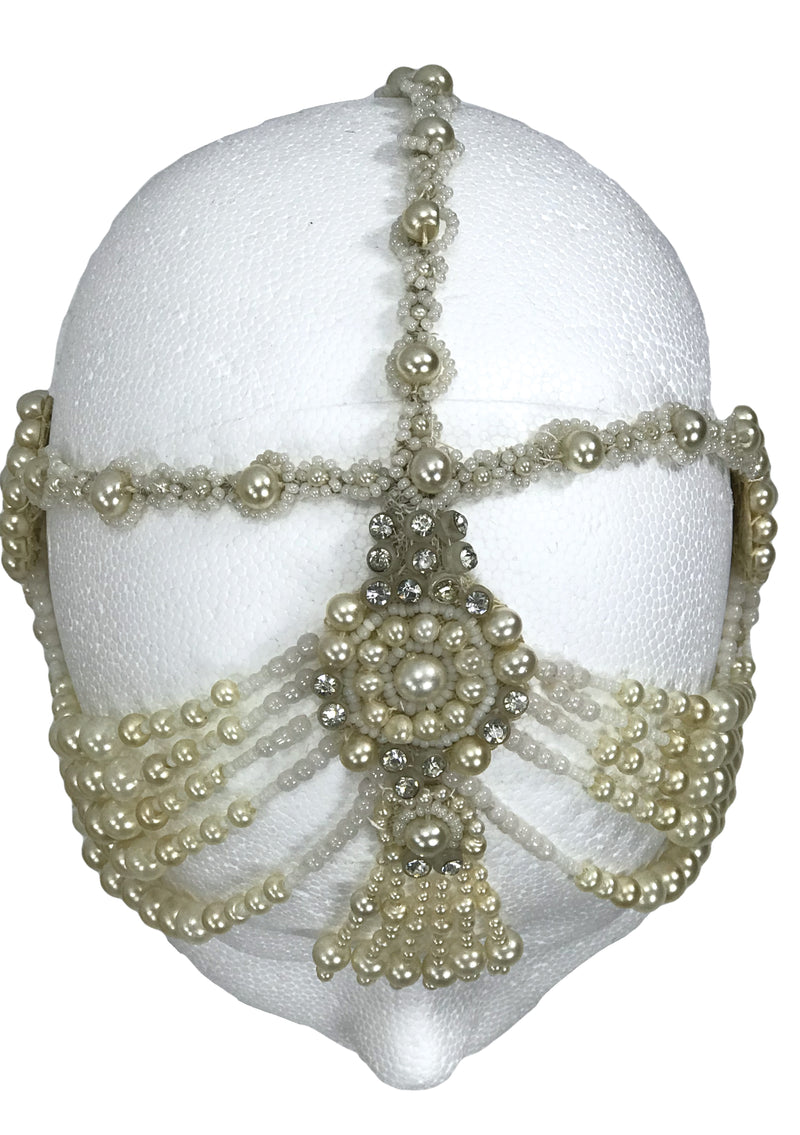 Rare 1920s Ivory Faux Pearl Beaded Headpiece- New!