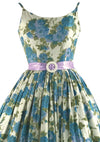 Gorgeous 1950s Blue Floral Cotton Sundress - New!