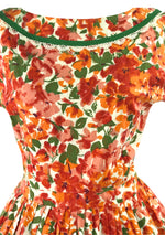 Original 1950s Vibrant Orange Poppies Cotton Dress - New!