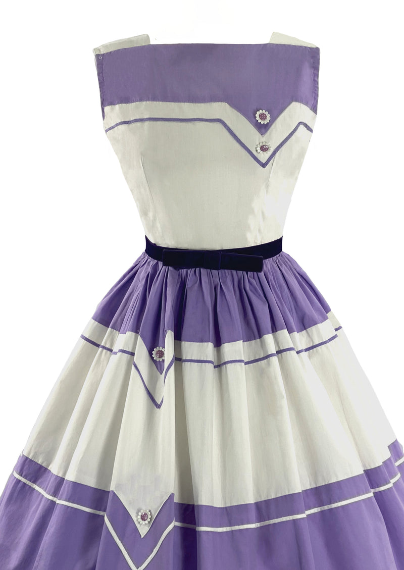 Vintage Late 1950s Purple and White Cotton Dress- New!