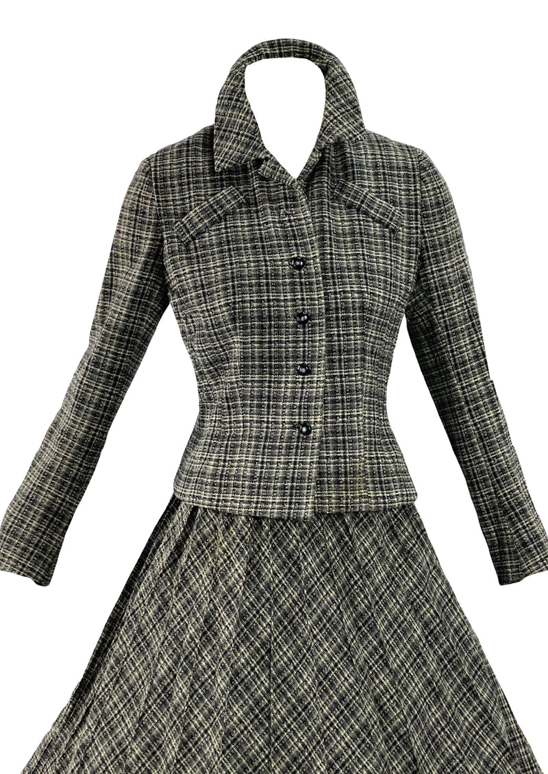 Vintage 1950s Charcoal Plaid Wool Suit- New!