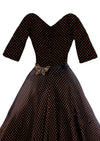 Late 1950s Bronze and Black 1950s Flocked Taffeta Dress - New!