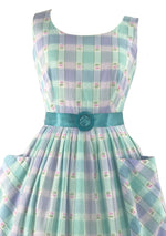 Vintage 1950s - 1960s Pastel Plaid Check Cotton Dress - New!