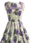 Vintage 1950s Purple Roses and Lace Print Dress - New!