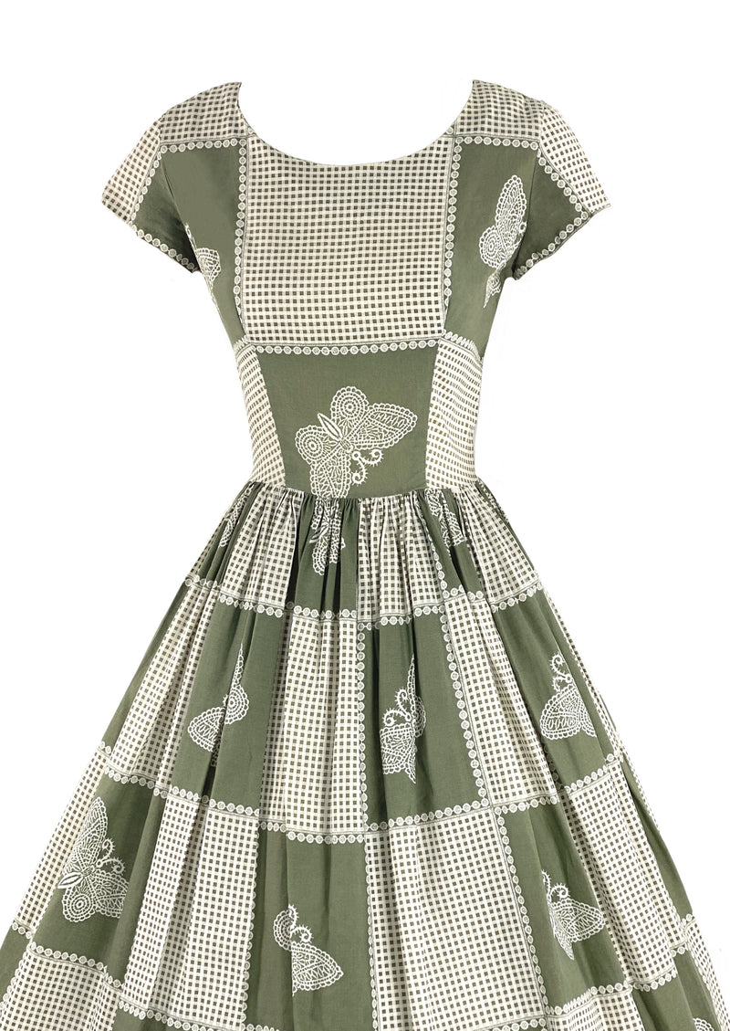 1950s English Designer Alice Edwards Novelty Print Dress- New!