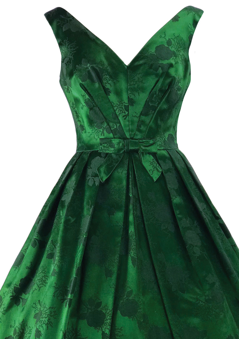 Gorgeous Late 1950s Early 1960s Green Brocade Cocktail Dress- New!