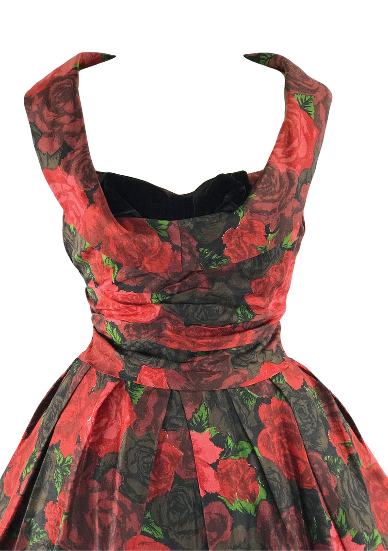 1950s House of Worth Couture Red Roses Party Dress  - New!