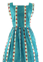 Late 1950s Early 1960s Turquoise & White With Red Roses  - New!