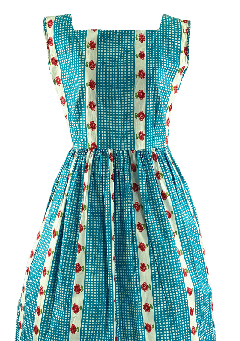 Late 1950s Early 1960s Turquoise & White With Red Roses  - New!