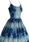 Late 1950s Early 1960s Blue Hawaiian Print Dress- New!