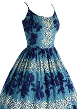 Late 1950s Early 1960s Blue Hawaiian Print Dress- New!