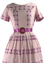 Vintage 1950s Pink & Lilac Embroidered Cotton Dress- New!